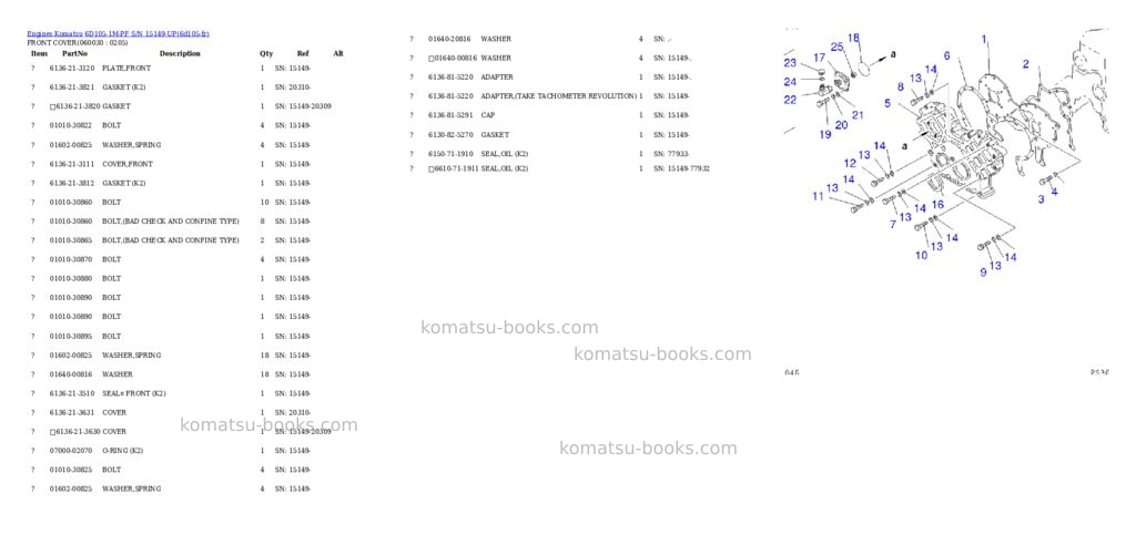 Komatsu 6d105-1m-pf s/n 15149-up Parts catalog cover Page 10 Komatsu 6d105-1m-pf s/n 15149-up Parts catalog cover Page 10