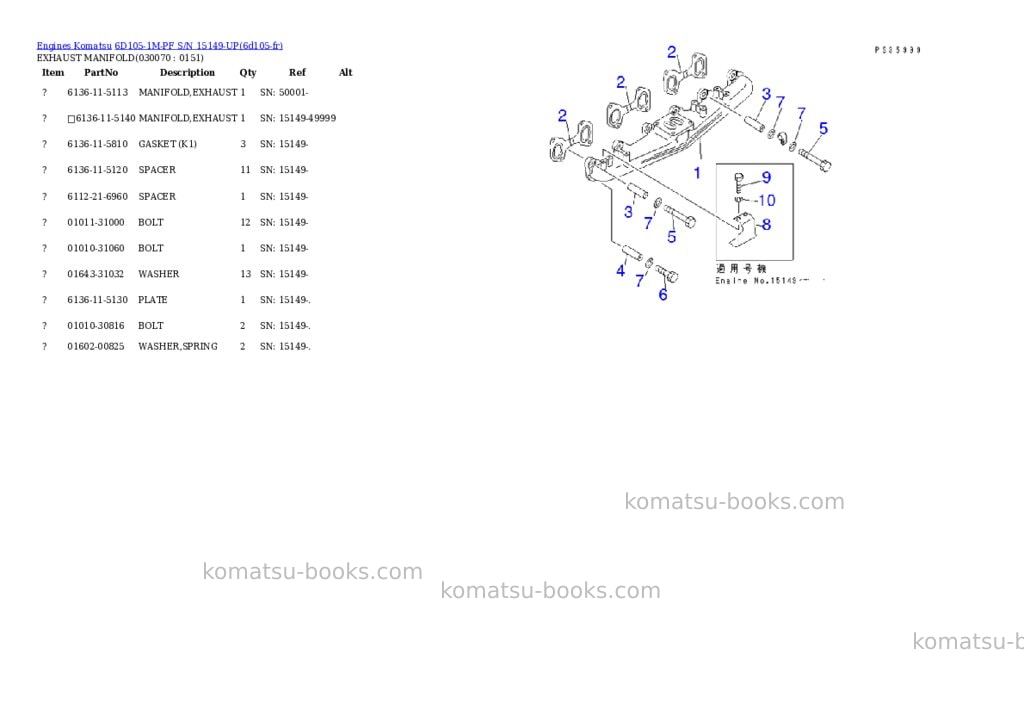 Komatsu 6d105-1m-pf s/n 15149-up Parts catalog cover Page 6 Komatsu 6d105-1m-pf s/n 15149-up Parts catalog cover Page 6