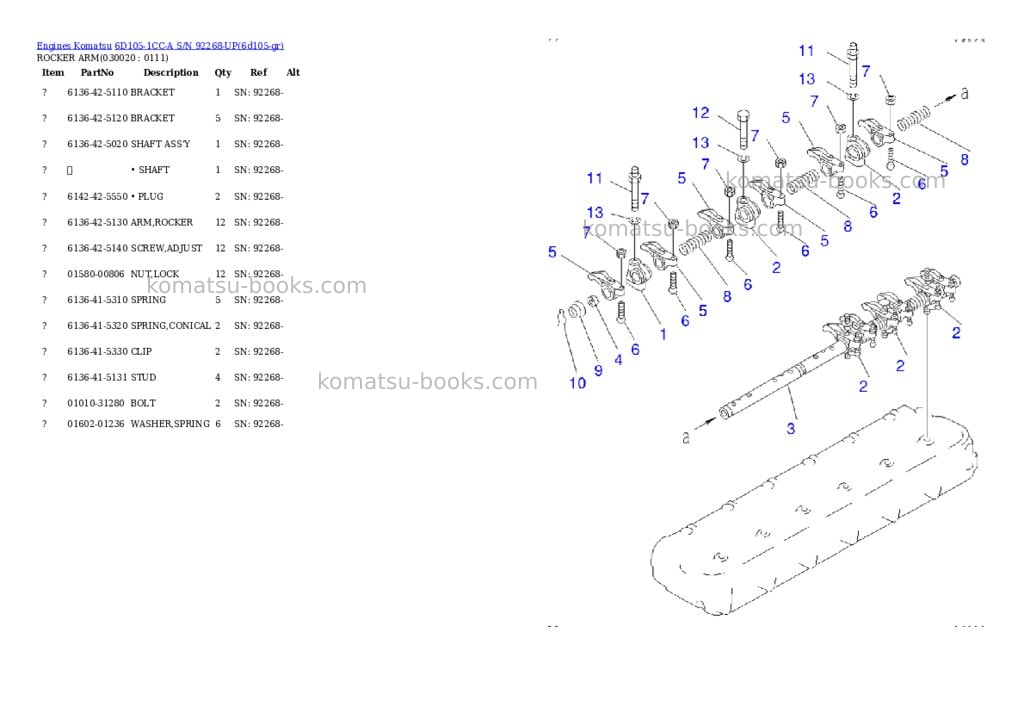 Komatsu 6d105-1cc-a s/n 92268-up Parts catalog cover Komatsu 6d105-1cc-a s/n 92268-up Parts catalog cover