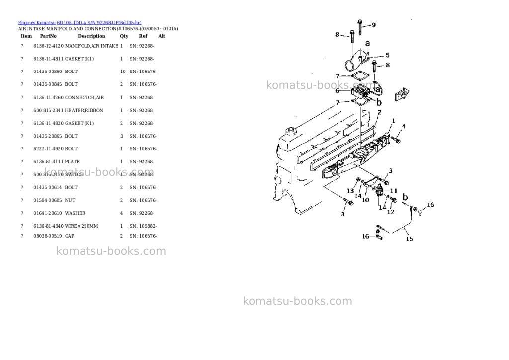 Komatsu 6d105-1dd-a s/n 92268-up Parts catalog cover Page 4 Komatsu 6d105-1dd-a s/n 92268-up Parts catalog cover Page 4