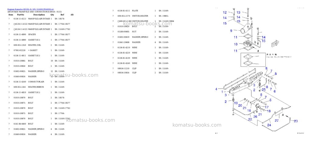 Komatsu 6d105-1l s/n 15149-up Parts catalog cover Page 4 Komatsu 6d105-1l s/n 15149-up Parts catalog cover Page 4