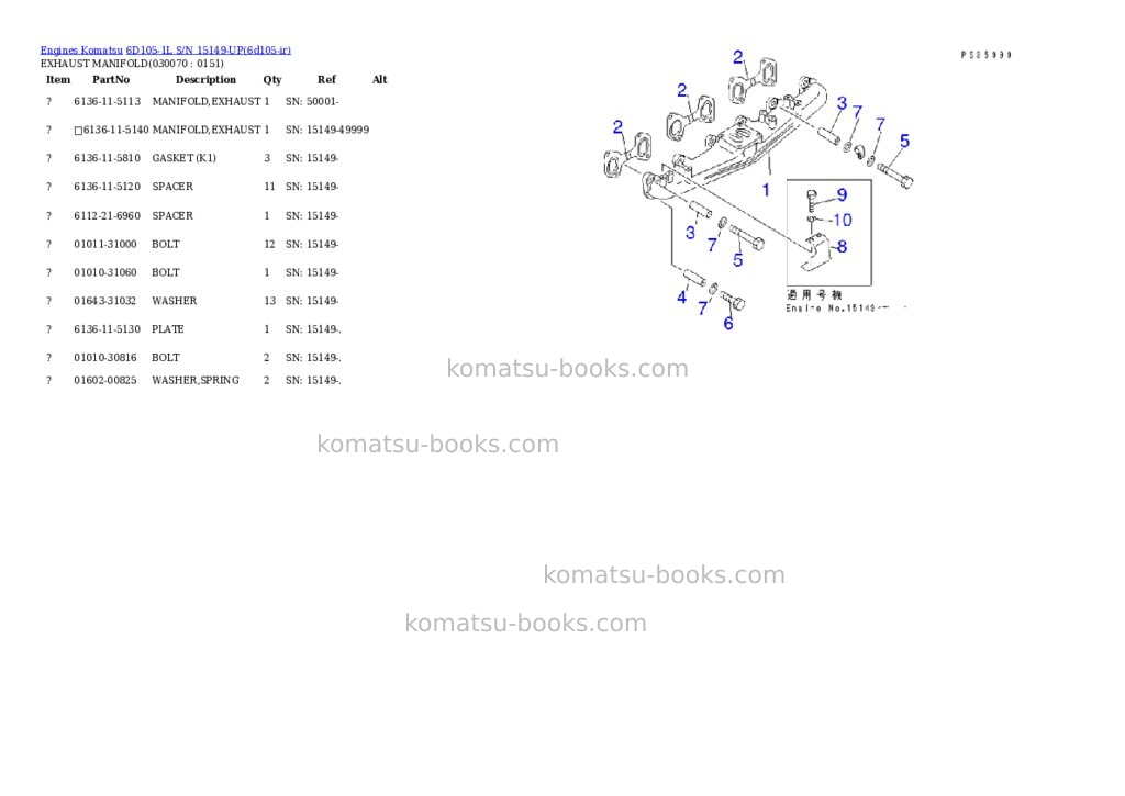 Komatsu 6d105-1l s/n 15149-up Parts catalog cover Page 6 Komatsu 6d105-1l s/n 15149-up Parts catalog cover Page 6
