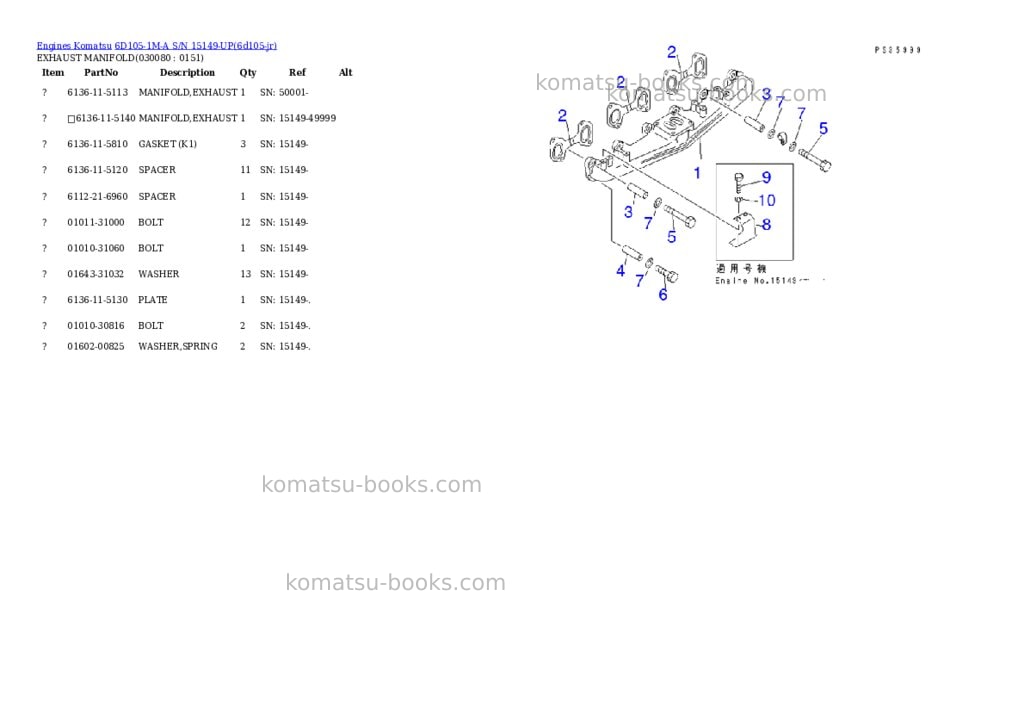 Komatsu 6d105-1m-a s/n 15149-up Parts catalog cover Page 7 Komatsu 6d105-1m-a s/n 15149-up Parts catalog cover Page 7