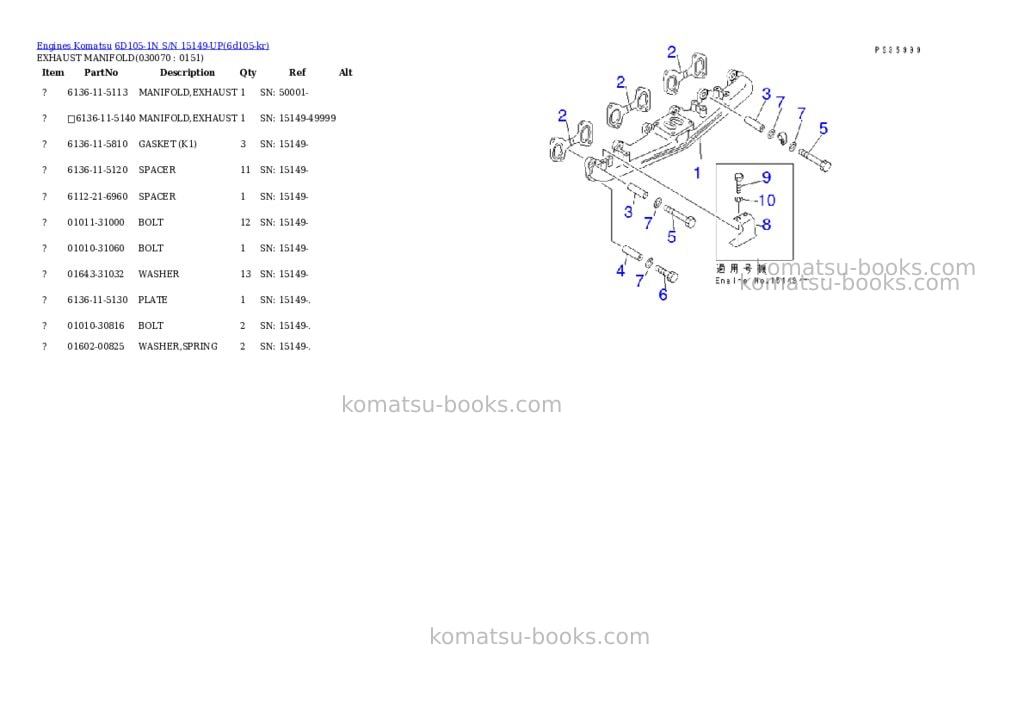 Komatsu 6d105-1n s/n 15149-up Parts catalog cover Page 6 Komatsu 6d105-1n s/n 15149-up Parts catalog cover Page 6