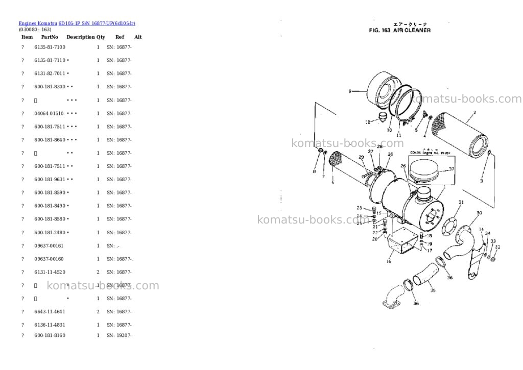 Komatsu 6D105-1P S/N 16877-UP Parts catalog cover Page 7 Komatsu 6D105-1P S/N 16877-UP Parts catalog cover Page 7