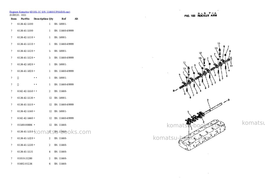 Komatsu 6D105-1C S/N 11460-UP Parts catalog cover Komatsu 6D105-1C S/N 11460-UP Parts catalog cover