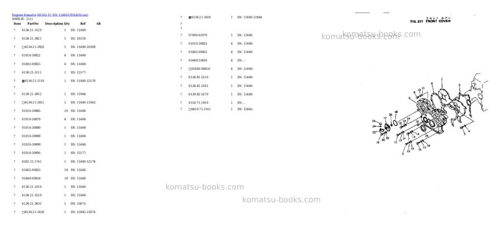Komatsu 6D105-1C S/N 11460-UP Parts catalog cover Page 10 Komatsu 6D105-1C S/N 11460-UP Parts catalog cover Page 10