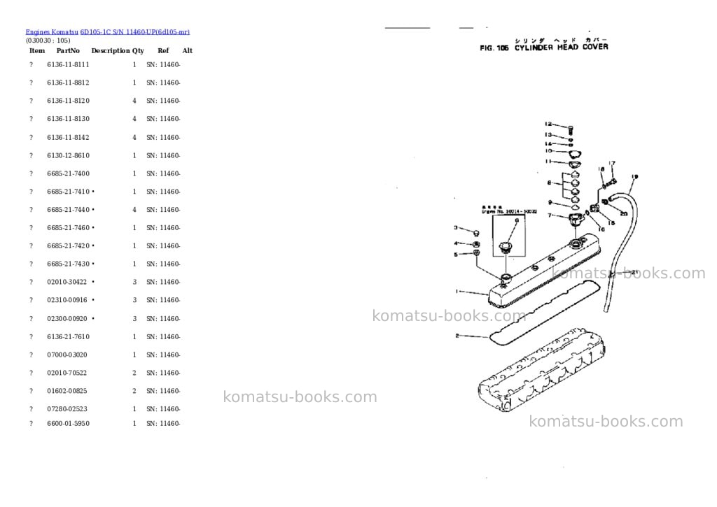 Komatsu 6D105-1C S/N 11460-UP Parts catalog cover Page 2 Komatsu 6D105-1C S/N 11460-UP Parts catalog cover Page 2