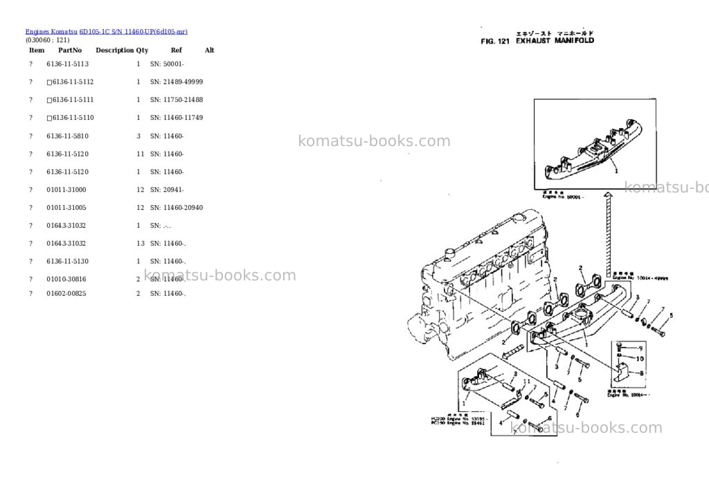 Komatsu 6D105-1C S/N 11460-UP Parts catalog cover Page 5 Komatsu 6D105-1C S/N 11460-UP Parts catalog cover Page 5