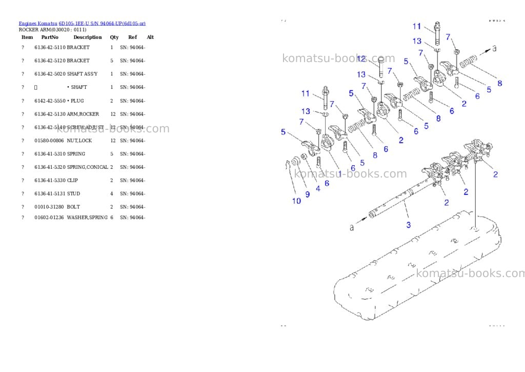 Komatsu 6d105-1ee-u s/n 94064-up Parts catalog cover Komatsu 6d105-1ee-u s/n 94064-up Parts catalog cover
