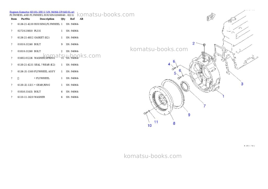 Komatsu 6d105-1ee-u s/n 94064-up Parts catalog cover Page 10 Komatsu 6d105-1ee-u s/n 94064-up Parts catalog cover Page 10
