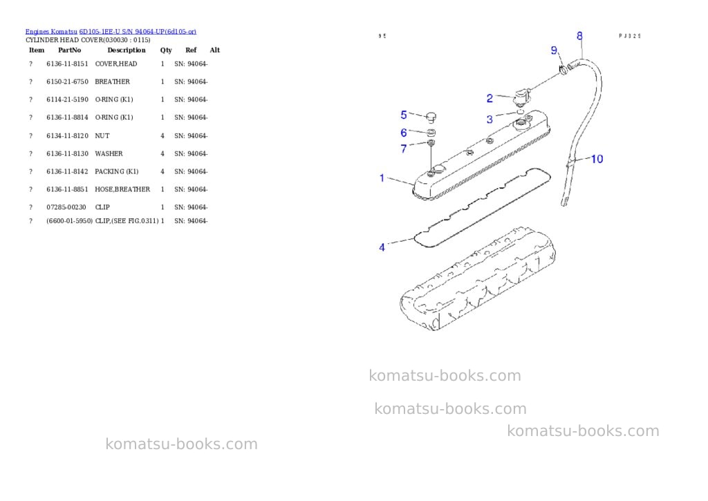 Komatsu 6d105-1ee-u s/n 94064-up Parts catalog cover Page 2 Komatsu 6d105-1ee-u s/n 94064-up Parts catalog cover Page 2