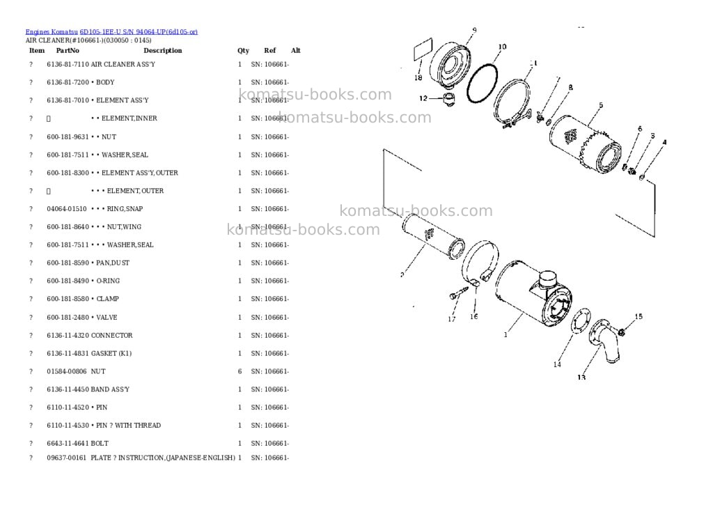 Komatsu 6d105-1ee-u s/n 94064-up Parts catalog cover Page 4 Komatsu 6d105-1ee-u s/n 94064-up Parts catalog cover Page 4