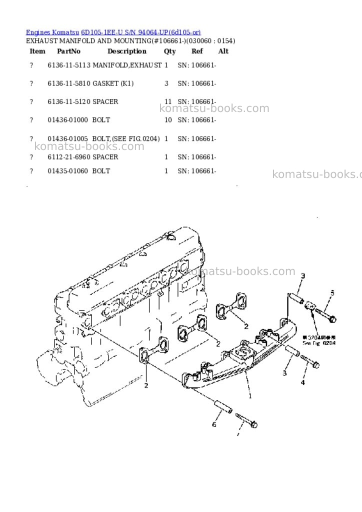 Komatsu 6d105-1ee-u s/n 94064-up Parts catalog cover Page 5 Komatsu 6d105-1ee-u s/n 94064-up Parts catalog cover Page 5
