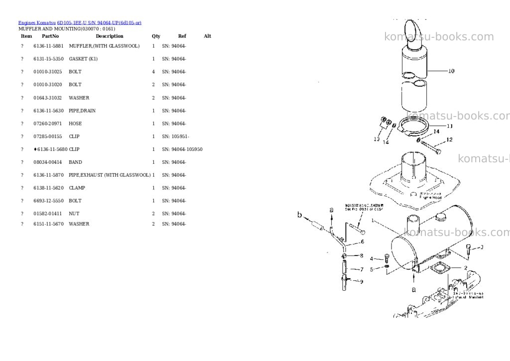 Komatsu 6d105-1ee-u s/n 94064-up Parts catalog cover Page 6 Komatsu 6d105-1ee-u s/n 94064-up Parts catalog cover Page 6