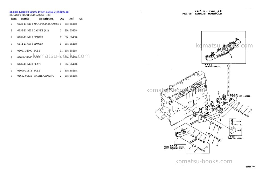 Komatsu 6D105-1V S/N 55458-UP Parts catalog cover Page 5 Komatsu 6D105-1V S/N 55458-UP Parts catalog cover Page 5