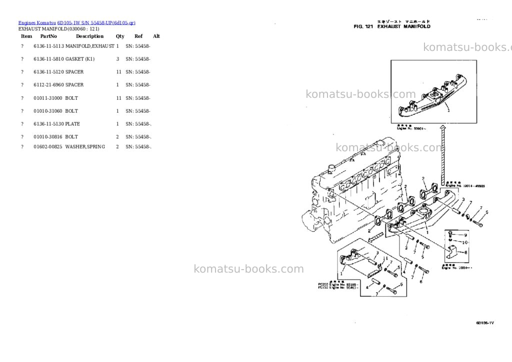 Komatsu 6d105-1w s/n 55458-up Parts catalog cover Page 5 Komatsu 6d105-1w s/n 55458-up Parts catalog cover Page 5