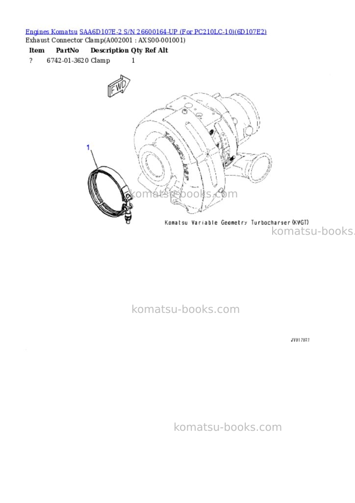 Komatsu saa6d107e-2 s/n 26600164-up for pc210lc-10 Parts catalog cover