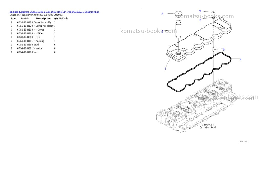 Komatsu saa6d107e-2 s/n 26600164-up for pc210lc-10 Parts catalog cover Page 3