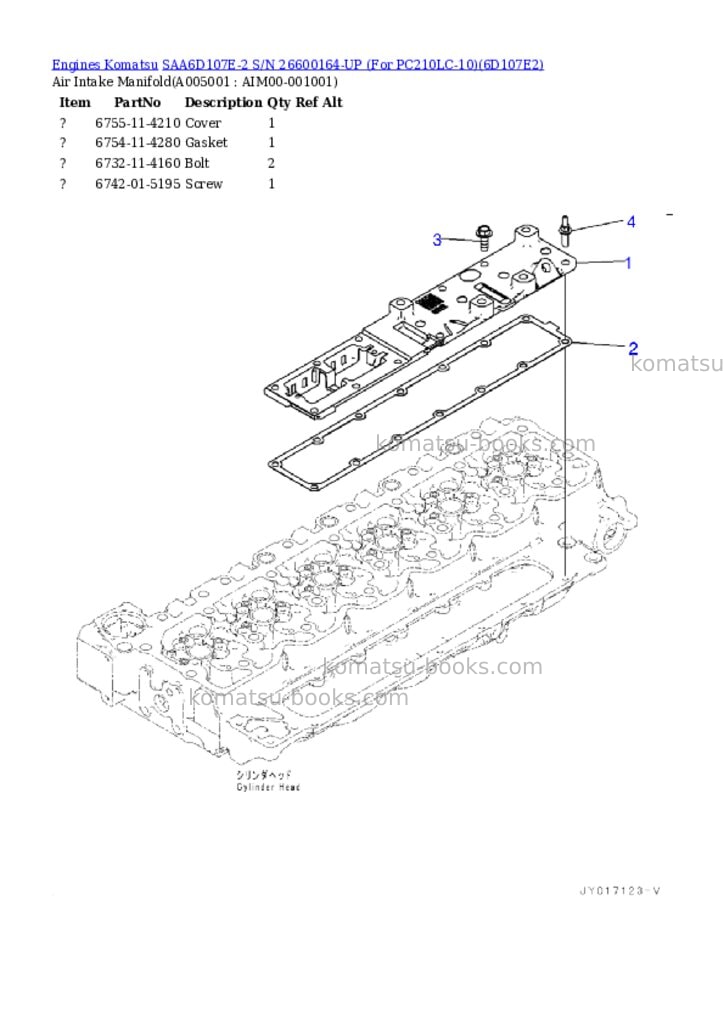 Komatsu saa6d107e-2 s/n 26600164-up for pc210lc-10 Parts catalog cover Page 4
