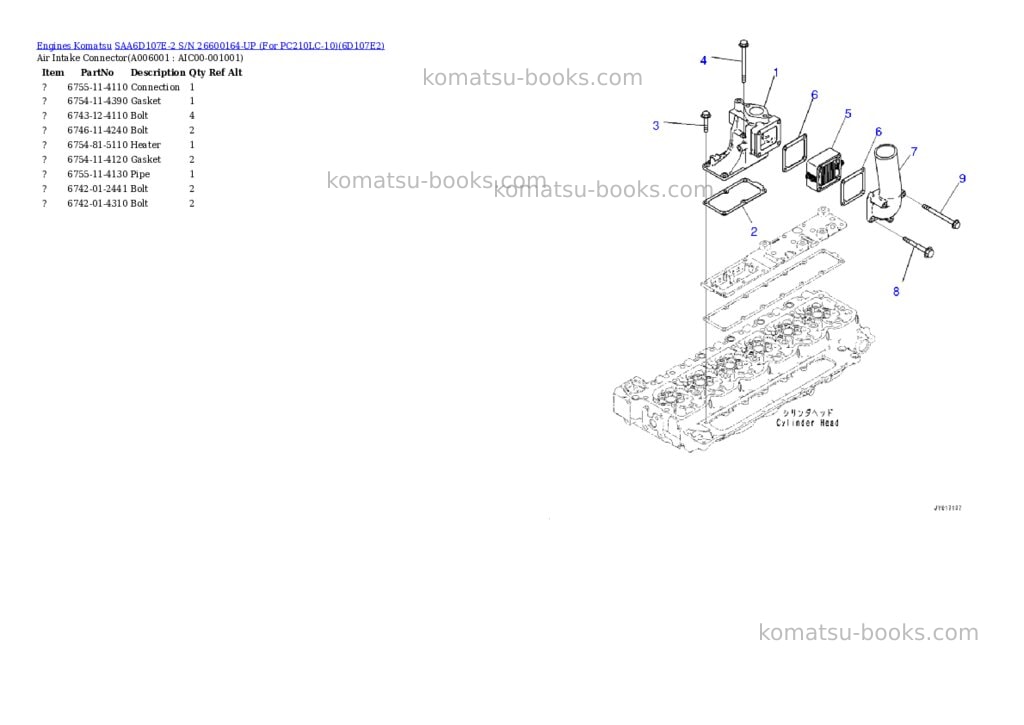 Komatsu saa6d107e-2 s/n 26600164-up for pc210lc-10 Parts catalog cover Page 5