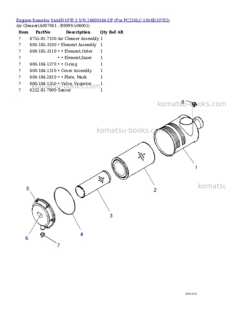 Komatsu saa6d107e-2 s/n 26600164-up for pc210lc-10 Parts catalog cover Page 6