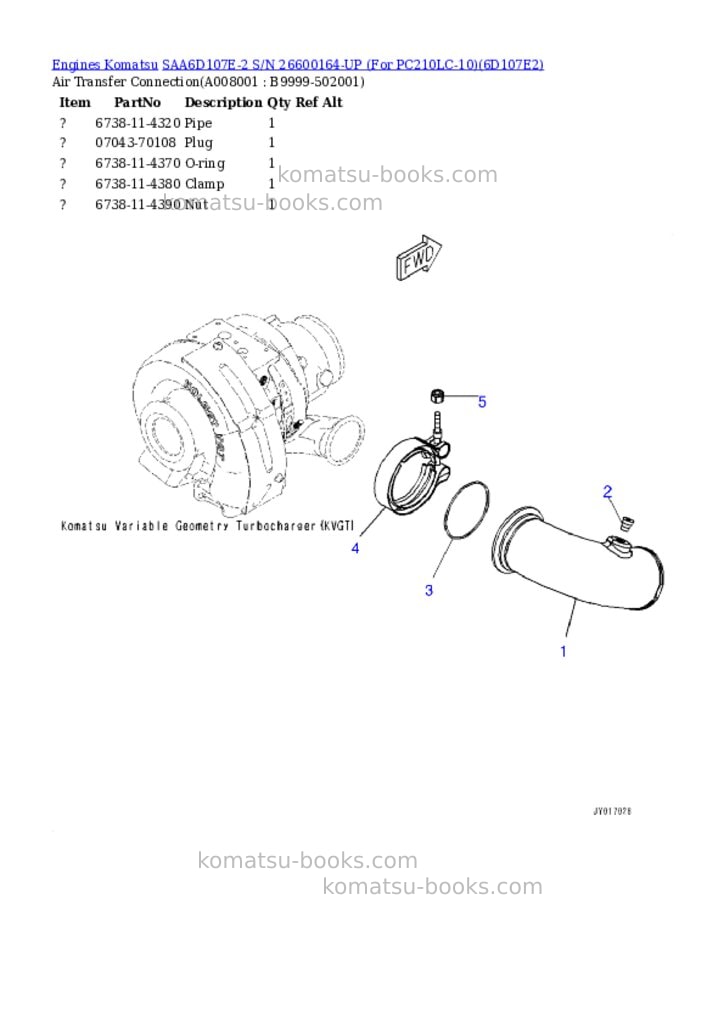 Komatsu saa6d107e-2 s/n 26600164-up for pc210lc-10 Parts catalog cover Page 7