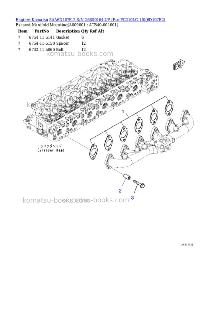 Komatsu saa6d107e-2 s/n 26600164-up for pc210lc-10 Parts catalog cover Page 8