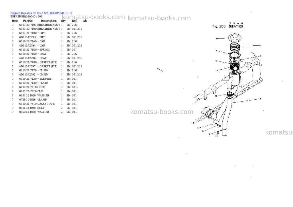 Komatsu 6D115-1 S/N 101-UP Parts catalog cover Page 8 Komatsu 6D115-1 S/N 101-UP Parts catalog cover Page 8
