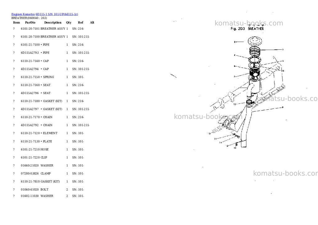 Komatsu 6d115-1 s/n 101-up Parts catalog cover Page 8 Komatsu 6d115-1 s/n 101-up Parts catalog cover Page 8