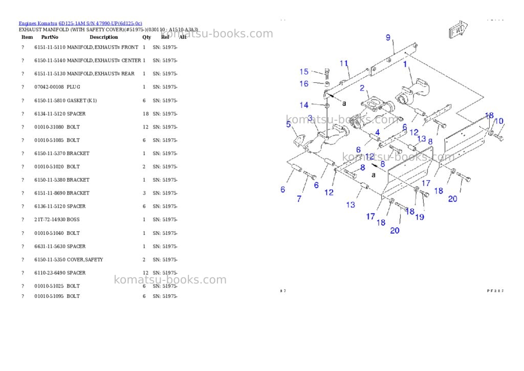 Komatsu 6D125-1AM S/N 47990-UP Parts catalog cover Page 10