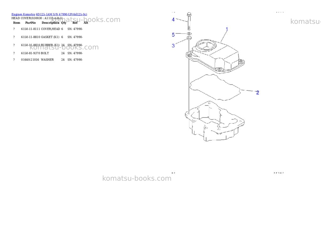 Komatsu 6D125-1AM S/N 47990-UP Parts catalog cover Page 2
