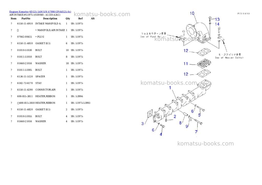 Komatsu 6D125-1AM S/N 47990-UP Parts catalog cover Page 3