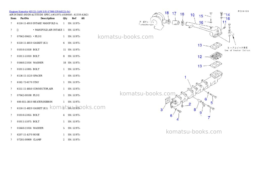 Komatsu 6D125-1AM S/N 47990-UP Parts catalog cover Page 4