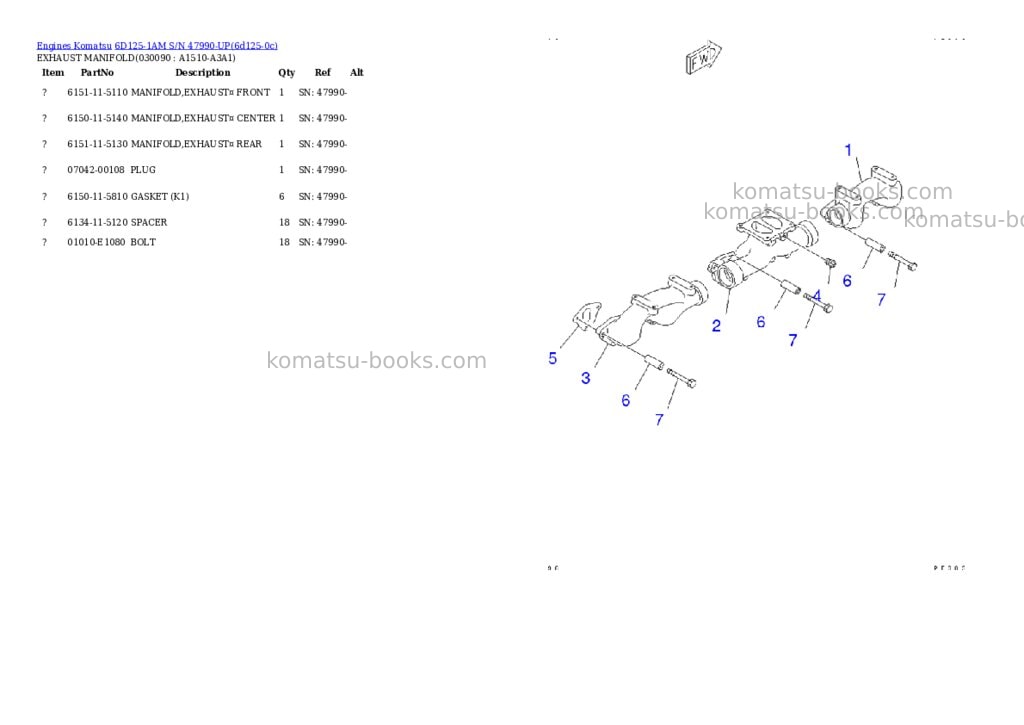 Komatsu 6D125-1AM S/N 47990-UP Parts catalog cover Page 8