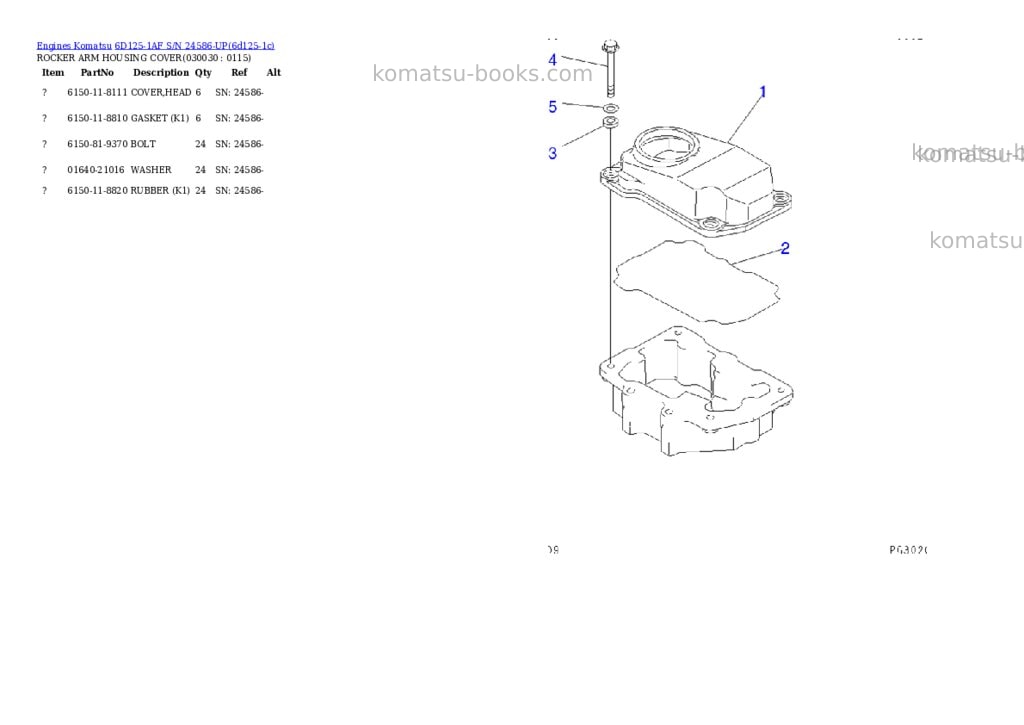 Komatsu 6D125-1AF S/N 24586-UP Parts catalog cover Page 2 Komatsu 6D125-1AF S/N 24586-UP Parts catalog cover Page 2