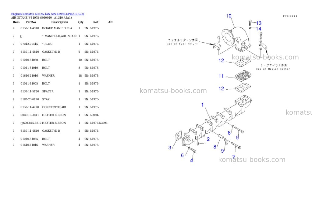 Komatsu 6D125-1AN S/N 47990-UP Parts catalog cover Page 3 Komatsu 6D125-1AN S/N 47990-UP Parts catalog cover Page 3