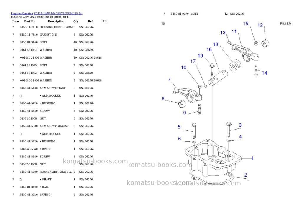 Komatsu 6d125-1ww s/n 26276-up Parts catalog cover Komatsu 6d125-1ww s/n 26276-up Parts catalog cover
