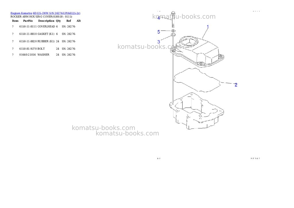 Komatsu 6d125-1ww s/n 26276-up Parts catalog cover Page 2 Komatsu 6d125-1ww s/n 26276-up Parts catalog cover Page 2