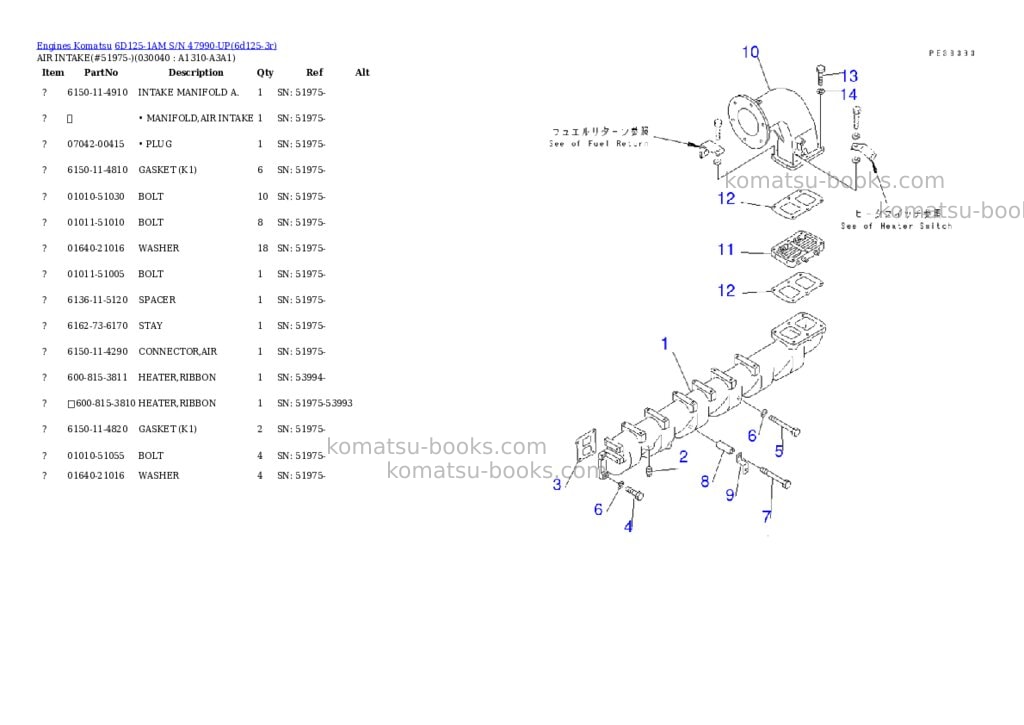Komatsu 6D125-1AM S/N 47990-UP Parts catalog cover Page 3 Komatsu 6D125-1AM S/N 47990-UP Parts catalog cover Page 3