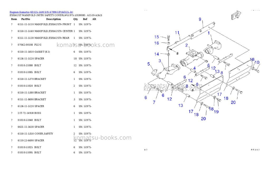 Komatsu 6D125-1AM S/N 47990-UP Parts catalog cover Page 7 Komatsu 6D125-1AM S/N 47990-UP Parts catalog cover Page 7
