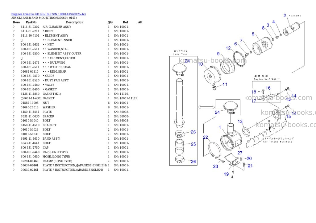 Komatsu 6D125-1B-P S/N 10001-UP Parts catalog cover Page 5 Komatsu 6D125-1B-P S/N 10001-UP Parts catalog cover Page 5