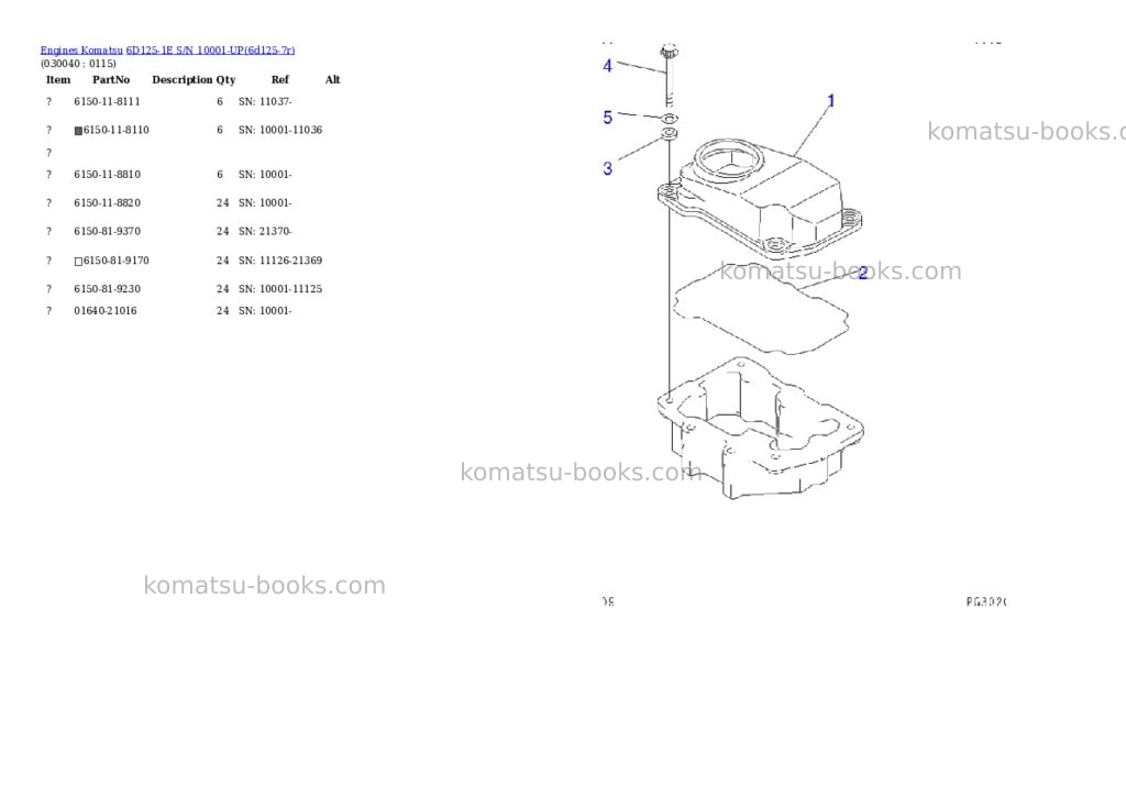 Komatsu 6d125-1e s/n 10001-up Parts catalog cover Page 3 Komatsu 6d125-1e s/n 10001-up Parts catalog cover Page 3