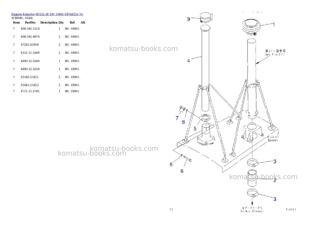 Komatsu 6d125-1e s/n 10001-up Parts catalog cover Page 7 Komatsu 6d125-1e s/n 10001-up Parts catalog cover Page 7