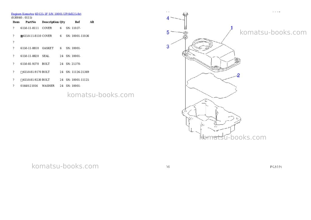 Komatsu 6d125-1f s/n 10001-up Parts catalog cover Page 3 Komatsu 6d125-1f s/n 10001-up Parts catalog cover Page 3