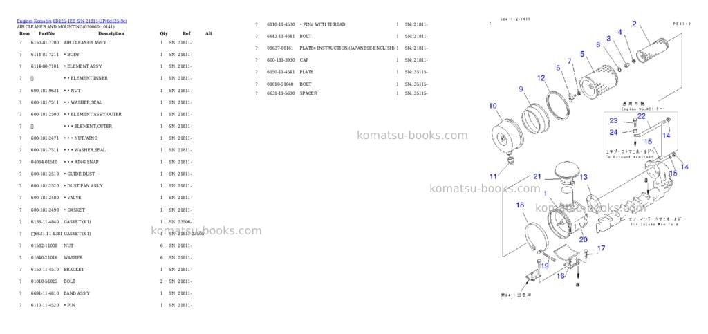 Komatsu 6D125-1EE S/N 21811-UP Parts catalog cover Page 5 Komatsu 6D125-1EE S/N 21811-UP Parts catalog cover Page 5