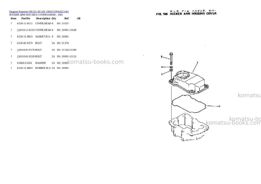 Komatsu 6D125-1H S/N 10001-UP Parts catalog cover Page 3 Komatsu 6D125-1H S/N 10001-UP Parts catalog cover Page 3