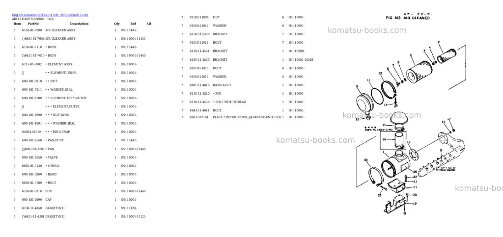 Komatsu 6D125-1H S/N 10001-UP Parts catalog cover Page 7 Komatsu 6D125-1H S/N 10001-UP Parts catalog cover Page 7