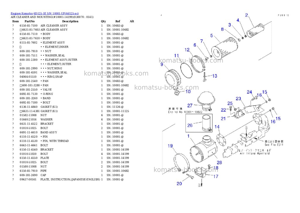 Komatsu 6D125-1E S/N 10001-UP Parts catalog cover Page 6 Komatsu 6D125-1E S/N 10001-UP Parts catalog cover Page 6