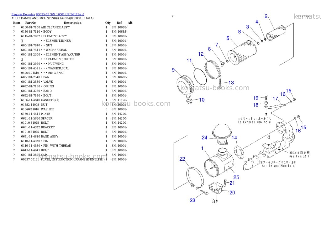Komatsu 6D125-1E S/N 10001-UP Parts catalog cover Page 7 Komatsu 6D125-1E S/N 10001-UP Parts catalog cover Page 7